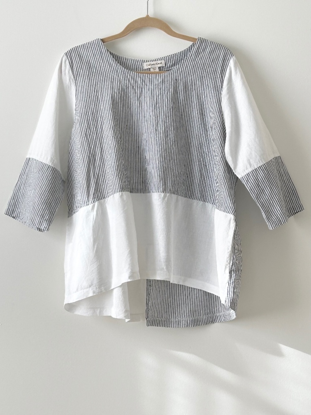 Coldwater Creek 100% Linen Patchwork Print Top
